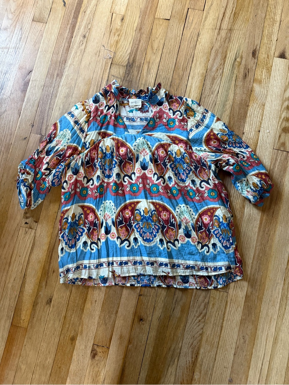 Umgee Multicolor Floral Boho Top in Blue and Red
